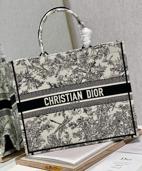 1:1 Replica Christian Dior Large Dior Book Tote Toile de Jouy Flowers Embroidery, Black/Beige, For Women Women’s Handbags, Shoulder Bags, 42cm CD M1286ZTQW_M808