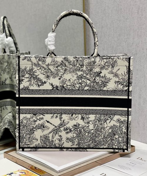 1:1 Replica Christian Dior Large Dior Book Tote Toile de Jouy Flowers Embroidery, Black/Beige, For Women Women’s Handbags, Shoulder Bags, 42cm CD M1286ZTQW_M808