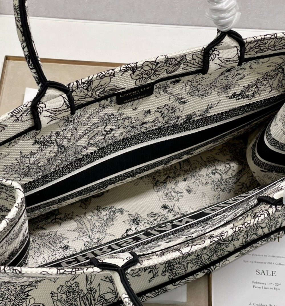 1:1 Replica Christian Dior Large Dior Book Tote Toile de Jouy Flowers Embroidery, Black/Beige, For Women Women’s Handbags, Shoulder Bags, 42cm CD M1286ZTQW_M808