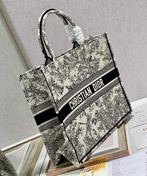1:1 Replica Christian Dior Large Dior Book Tote Toile de Jouy Flowers Embroidery, Black/Beige, For Women Women’s Handbags, Shoulder Bags, 42cm CD M1286ZTQW_M808