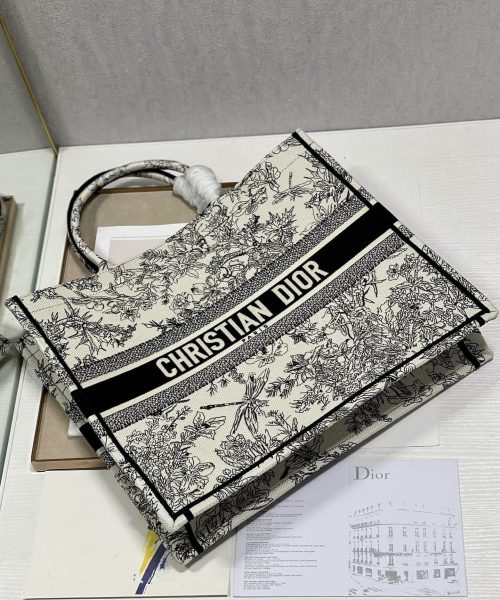 1:1 Replica Christian Dior Large Dior Book Tote Toile de Jouy Flowers Embroidery, Black/Beige, For Women Women’s Handbags, Shoulder Bags, 42cm CD M1286ZTQW_M808