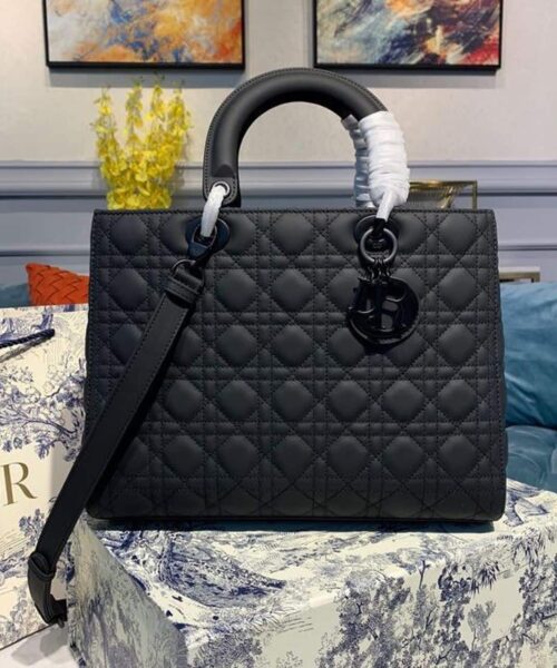 1:1 Replica Christian Dior Large Lady Dior Bag Black For Women 12.5in/32cm CD M0566SLOI_M989