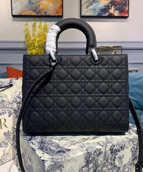 1:1 Replica Christian Dior Large Lady Dior Bag Black For Women 12.5in/32cm CD M0566SLOI_M989