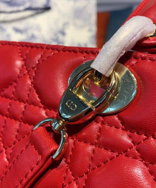 1:1 Replica Christian Dior Large Lady Dior Bag Gold Toned Hardware Cherry Red Cannage For Women CD 12.5in/32cm M0566ONGE_M52R