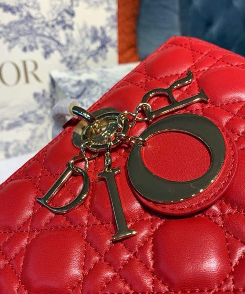1:1 Replica Christian Dior Large Lady Dior Bag Gold Toned Hardware Cherry Red Cannage For Women CD 12.5in/32cm M0566ONGE_M52R