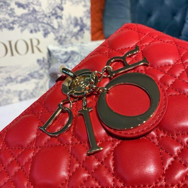 1:1 Replica Christian Dior Large Lady Dior Bag Gold Toned Hardware Cherry Red Cannage For Women CD 12.5in/32cm M0566ONGE_M52R