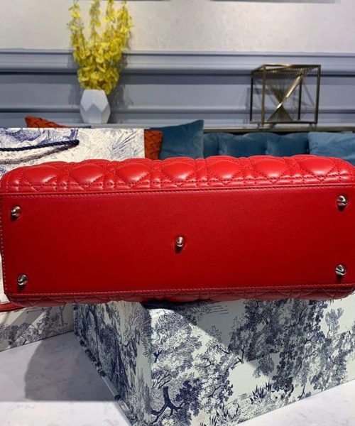 1:1 Replica Christian Dior Large Lady Dior Bag Gold Toned Hardware Cherry Red Cannage For Women CD 12.5in/32cm M0566ONGE_M52R