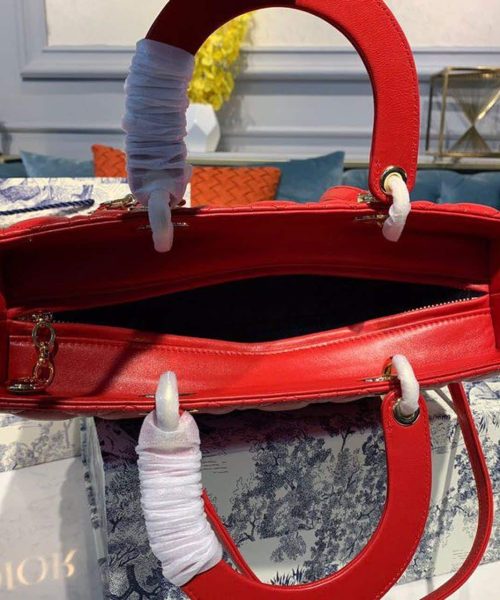 1:1 Replica Christian Dior Large Lady Dior Bag Gold Toned Hardware Cherry Red Cannage For Women CD 12.5in/32cm M0566ONGE_M52R