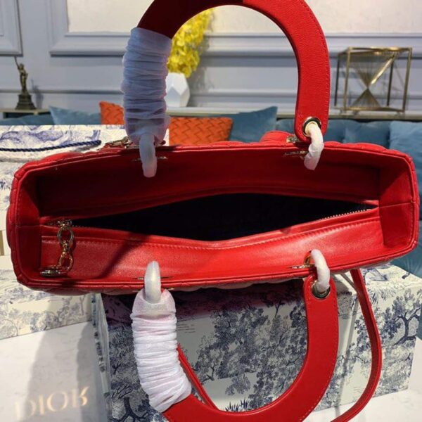 1:1 Replica Christian Dior Large Lady Dior Bag Gold Toned Hardware Cherry Red Cannage For Women CD 12.5in/32cm M0566ONGE_M52R