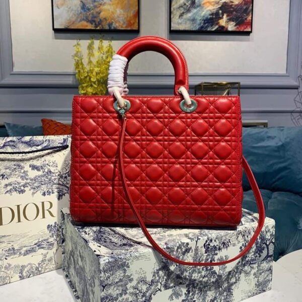 1:1 Replica Christian Dior Large Lady Dior Bag Gold Toned Hardware Cherry Red Cannage For Women CD 12.5in/32cm M0566ONGE_M52R