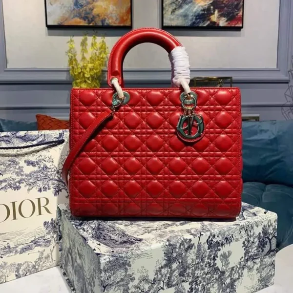 1:1 Replica Christian Dior Large Lady Dior Bag Gold Toned Hardware Cherry Red Cannage For Women CD 12.5in/32cm M0566ONGE_M52R