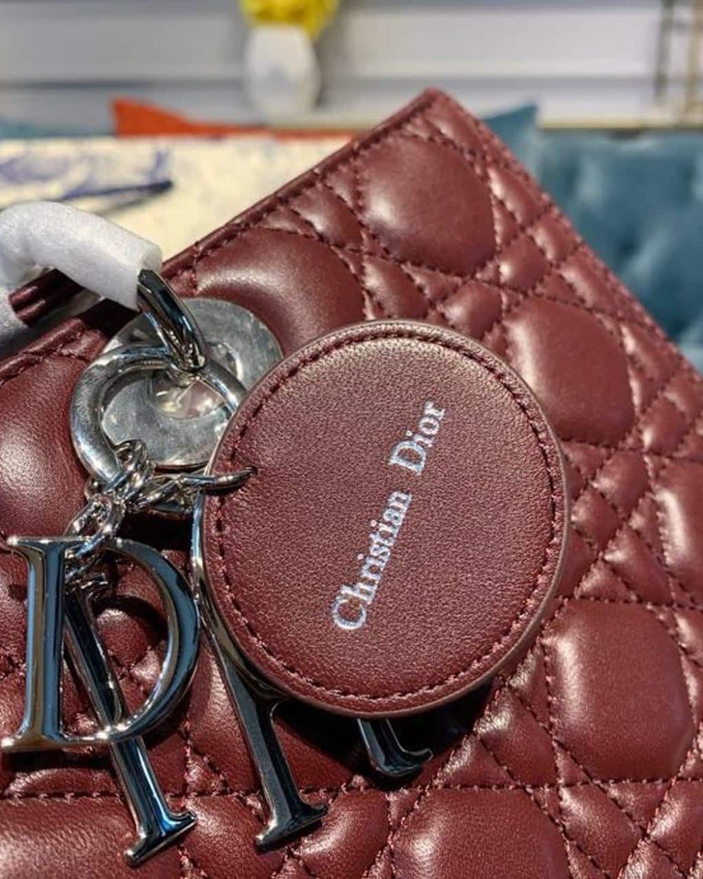 1:1 Replica Christian Dior Large Lady Dior Bag Silver Hardware Burgundy Cannage For Women 12.5in/32cm CD