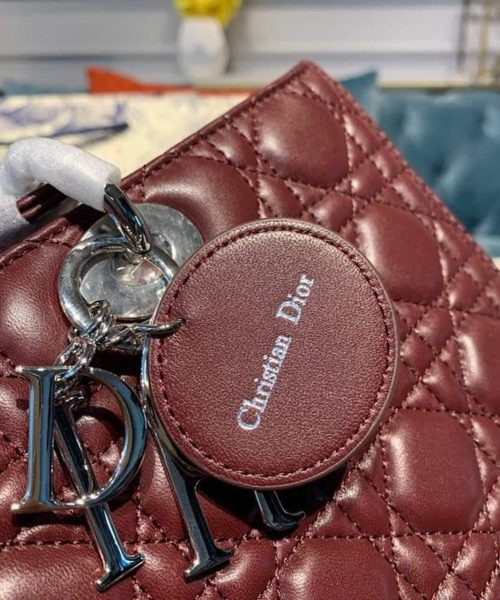 1:1 Replica Christian Dior Large Lady Dior Bag Silver Hardware Burgundy Cannage For Women 12.5in/32cm CD