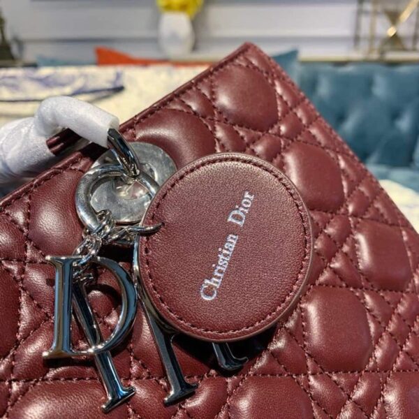 1:1 Replica Christian Dior Large Lady Dior Bag Silver Hardware Burgundy Cannage For Women 12.5in/32cm CD