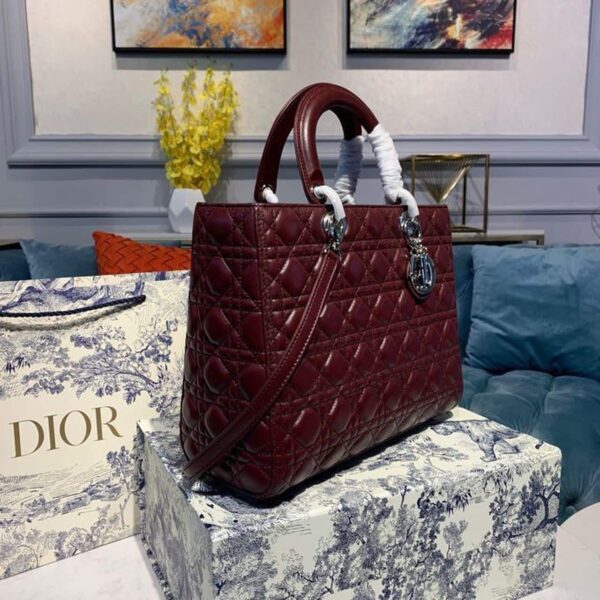 1:1 Replica Christian Dior Large Lady Dior Bag Silver Hardware Burgundy Cannage For Women 12.5in/32cm CD