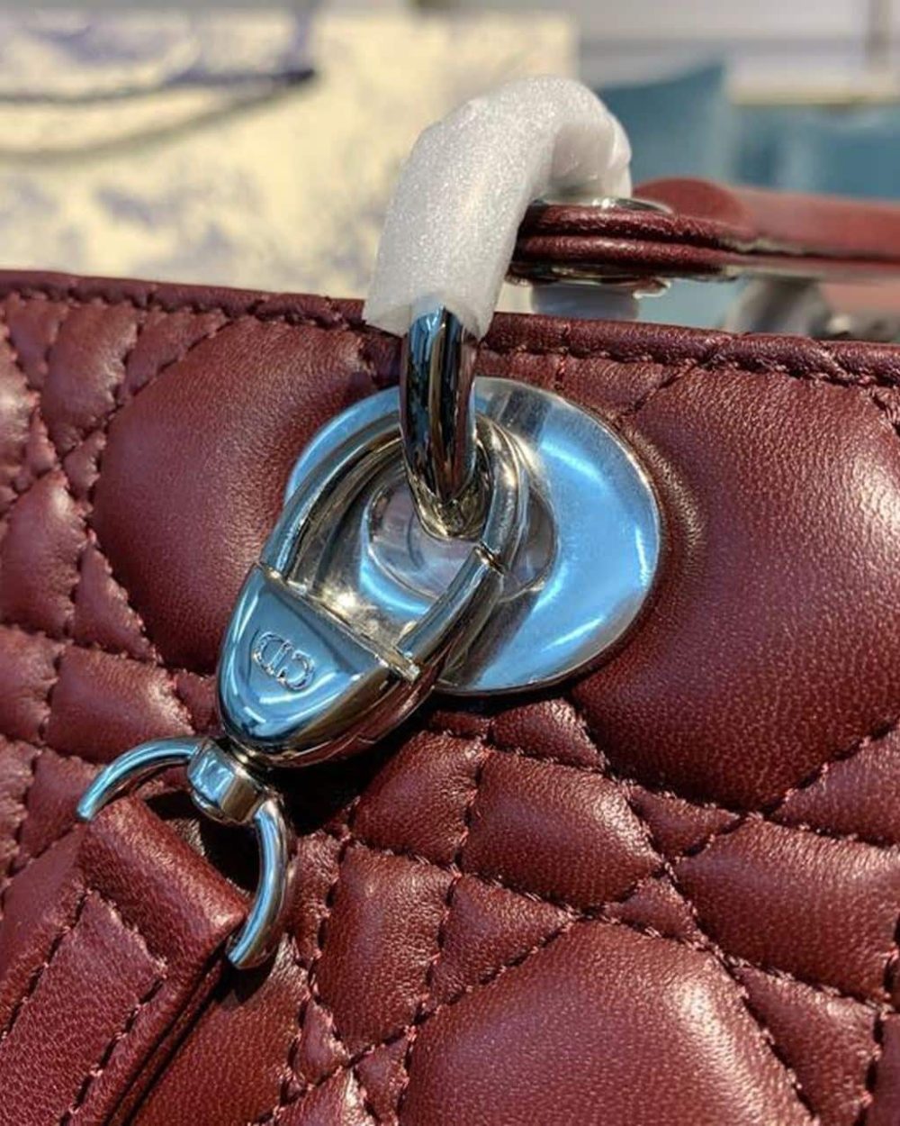 1:1 Replica Christian Dior Large Lady Dior Bag Silver Hardware Burgundy Cannage For Women 12.5in/32cm CD