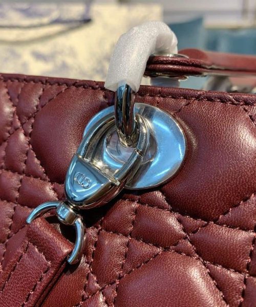 1:1 Replica Christian Dior Large Lady Dior Bag Silver Hardware Burgundy Cannage For Women 12.5in/32cm CD