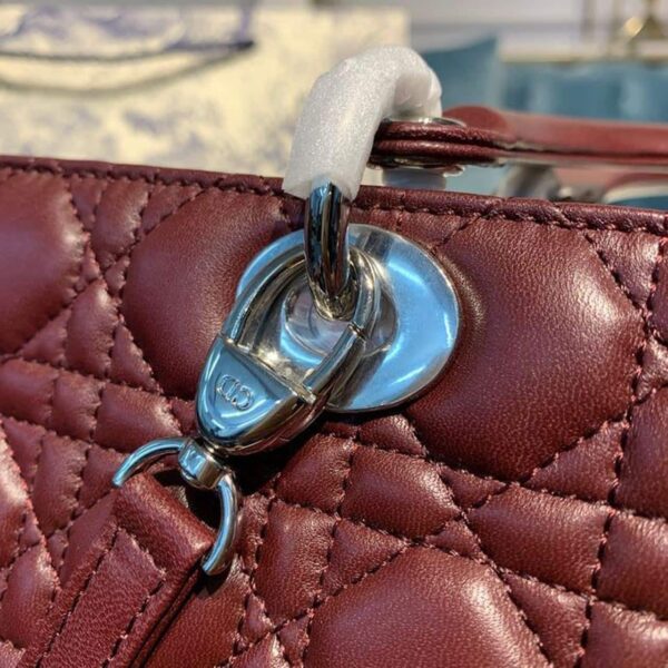1:1 Replica Christian Dior Large Lady Dior Bag Silver Hardware Burgundy Cannage For Women 12.5in/32cm CD