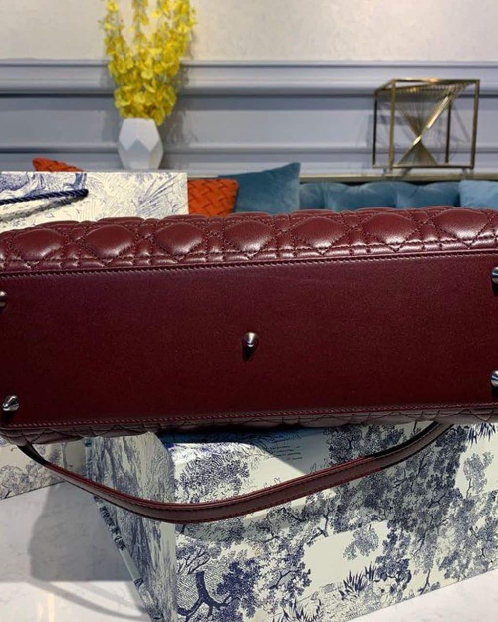 1:1 Replica Christian Dior Large Lady Dior Bag Silver Hardware Burgundy Cannage For Women 12.5in/32cm CD