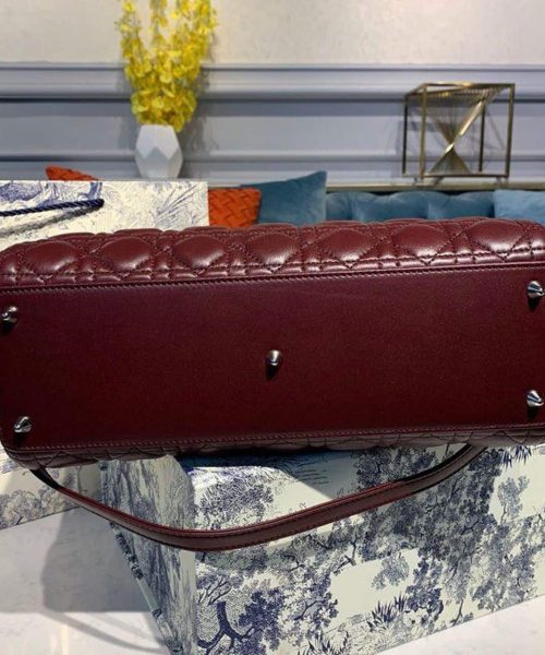 1:1 Replica Christian Dior Large Lady Dior Bag Silver Hardware Burgundy Cannage For Women 12.5in/32cm CD