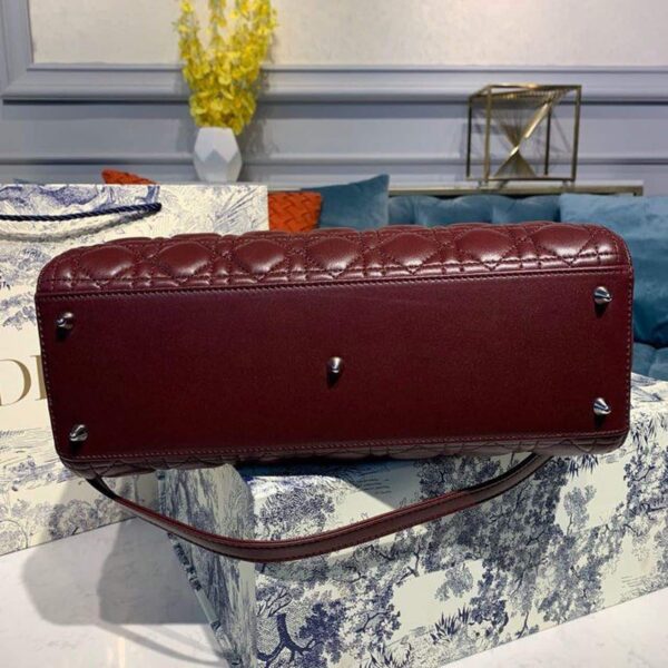 1:1 Replica Christian Dior Large Lady Dior Bag Silver Hardware Burgundy Cannage For Women 12.5in/32cm CD