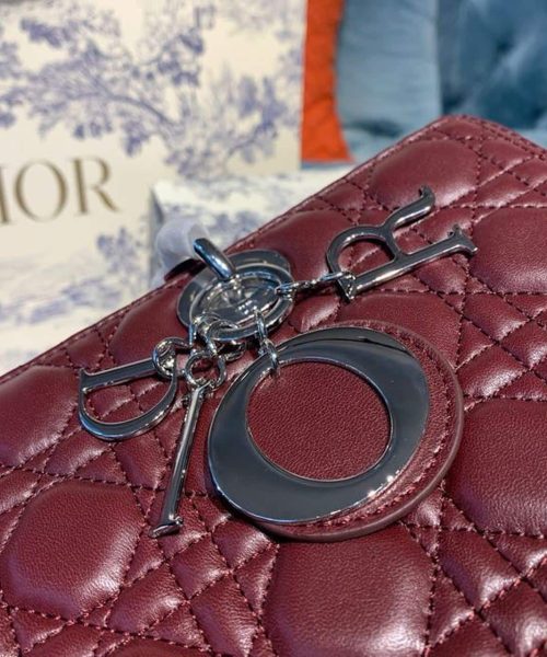 1:1 Replica Christian Dior Large Lady Dior Bag Silver Hardware Burgundy Cannage For Women 12.5in/32cm CD
