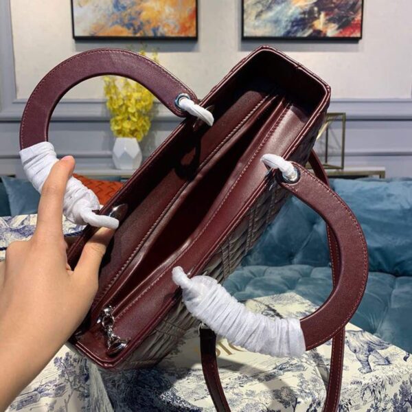 1:1 Replica Christian Dior Large Lady Dior Bag Silver Hardware Burgundy Cannage For Women 12.5in/32cm CD