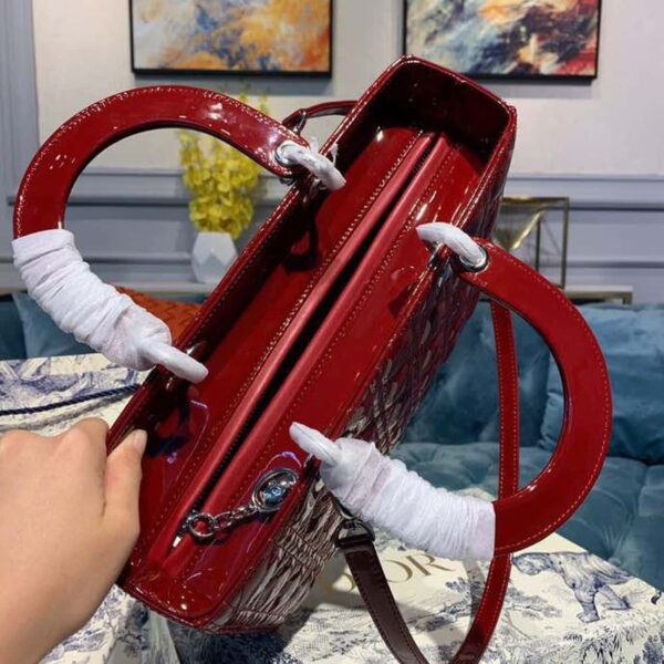 1:1 Replica Christian Dior Large Lady Dior Bag Silver Hardware Cherry Red Patent For Women 12.5in/32cm CD