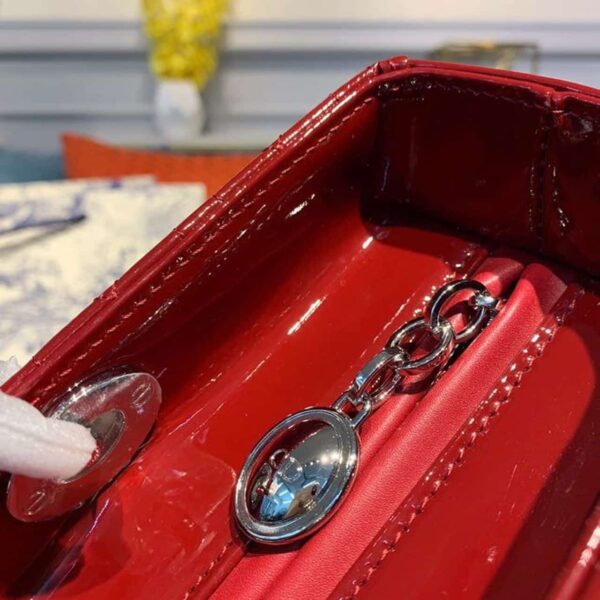 1:1 Replica Christian Dior Large Lady Dior Bag Silver Hardware Cherry Red Patent For Women 12.5in/32cm CD