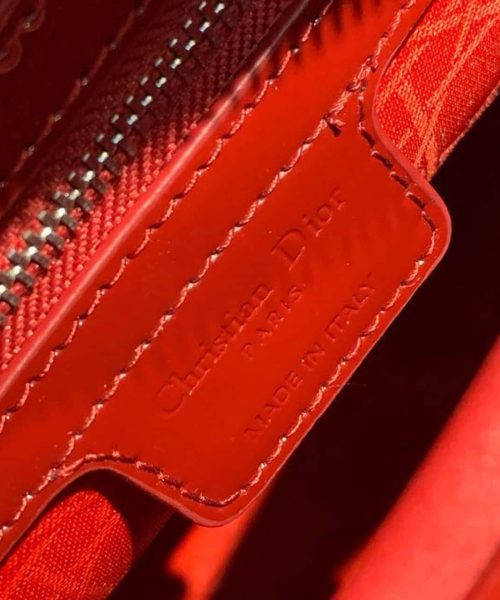 1:1 Replica Christian Dior Large Lady Dior Bag Silver Hardware Cherry Red Patent For Women 12.5in/32cm CD