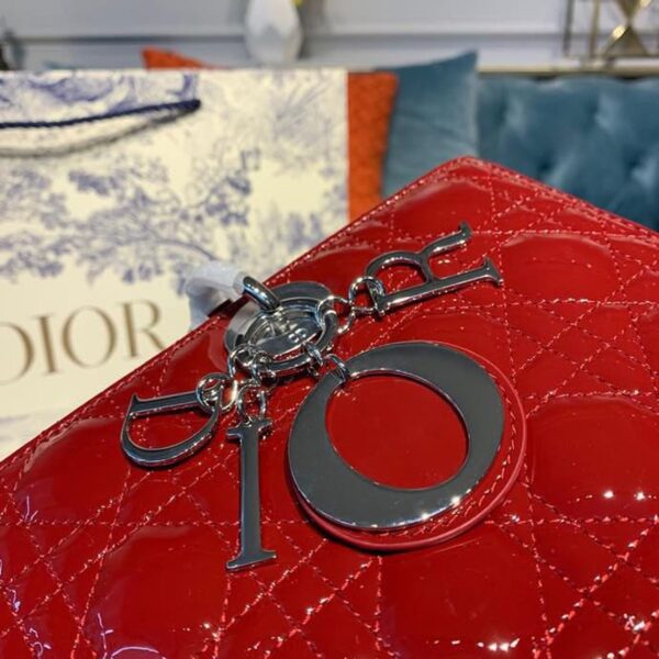 1:1 Replica Christian Dior Large Lady Dior Bag Silver Hardware Cherry Red Patent For Women 12.5in/32cm CD
