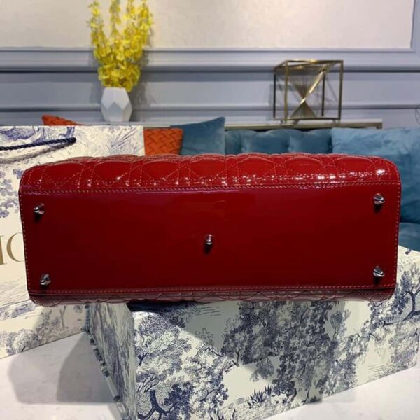 1:1 Replica Christian Dior Large Lady Dior Bag Silver Hardware Cherry Red Patent For Women 12.5in/32cm CD
