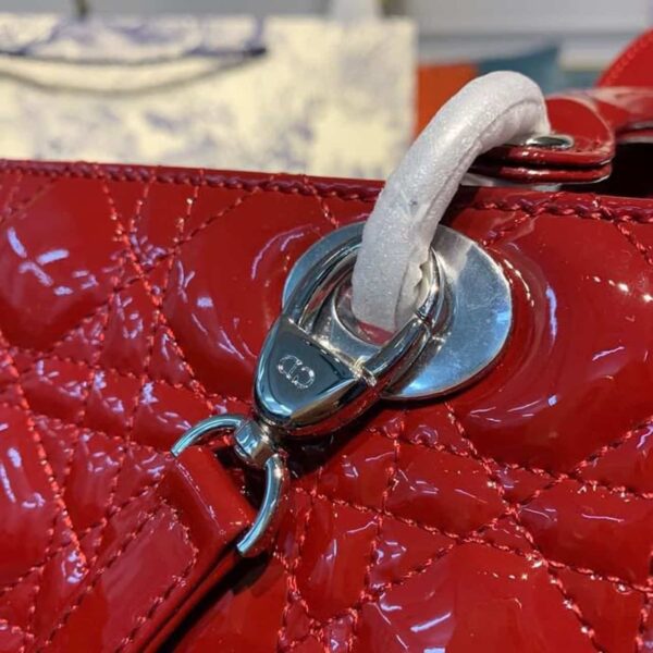 1:1 Replica Christian Dior Large Lady Dior Bag Silver Hardware Cherry Red Patent For Women 12.5in/32cm CD