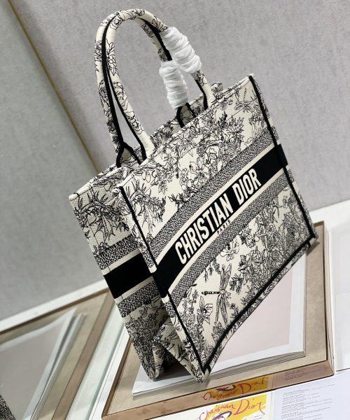 1:1 Replica Christian Dior Medium Dior Book Tote Blue Toile de Jouy Flowers Embroidery, Blue/White, For Women Women’s Handbags, Shoulder Bags, 36cm CD