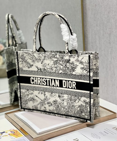 1:1 Replica Christian Dior Medium Dior Book Tote Blue Toile de Jouy Flowers Embroidery, Blue/White, For Women Women’s Handbags, Shoulder Bags, 36cm CD