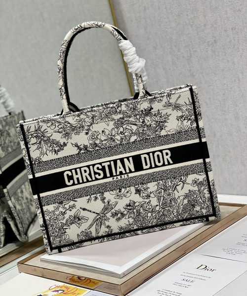 1:1 Replica Christian Dior Medium Dior Book Tote Blue Toile de Jouy Flowers Embroidery, Blue/White, For Women Women’s Handbags, Shoulder Bags, 36cm CD