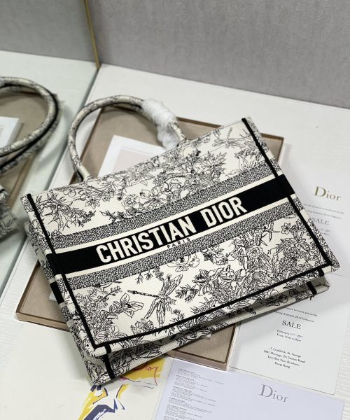 1:1 Replica Christian Dior Medium Dior Book Tote Blue Toile de Jouy Flowers Embroidery, Blue/White, For Women Women’s Handbags, Shoulder Bags, 36cm CD