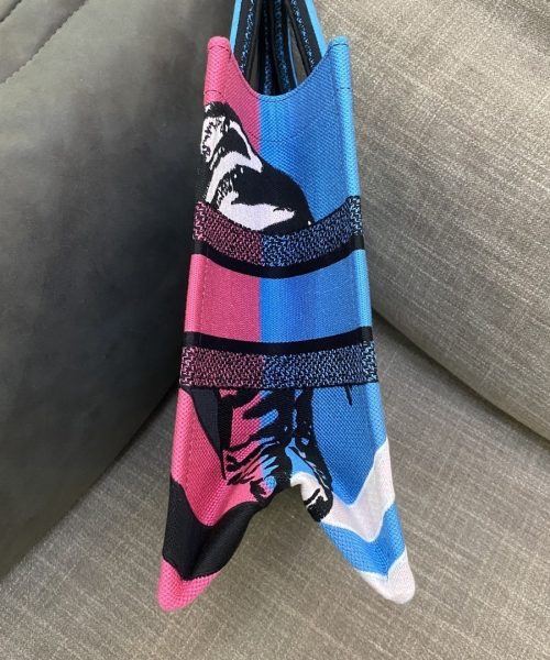 1:1 Replica Christian Dior Medium Dior Book Tote Bright Blue and Bright Pink D-Jungle Pop Embroidery, Blue/Pink, For Women Women’s Handbags, 36cm CD M1296ZRON_M888