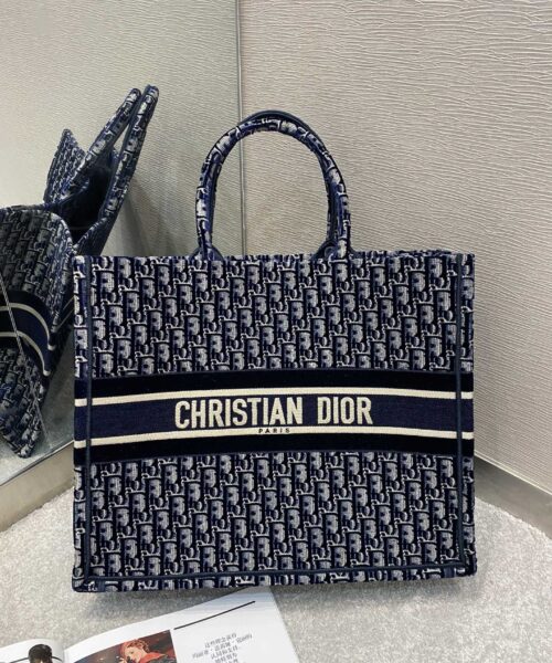 1:1 Replica Christian Dior Medium Dior Book Tote Dark Blue For Women 14in/36cm CD M1296ZRIW_M928