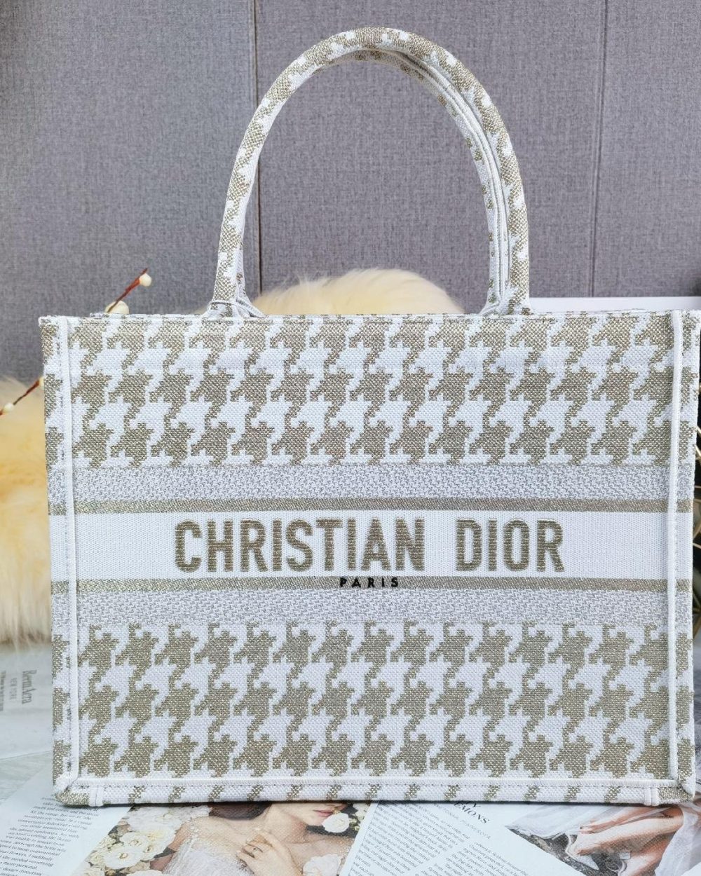 1:1 Replica Christian Dior Medium Dior Book Tote Gold White, For Women, Women’s Handbags 14in/36cm CD
