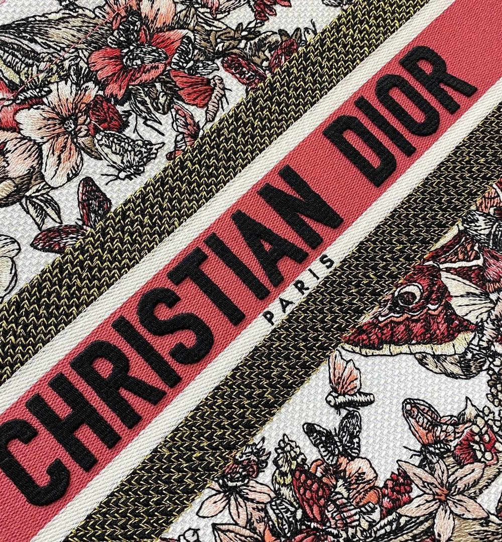 1:1 Replica Christian Dior Medium Dior Book Tote Multicolor Butterfly Embroidery, Red/White, For Women Women’s Handbags, 36cm CD