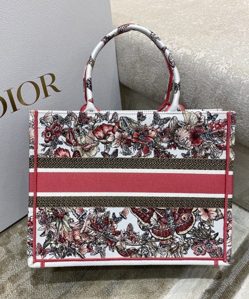 1:1 Replica Christian Dior Medium Dior Book Tote Multicolor Butterfly Embroidery, Red/White, For Women Women’s Handbags, 36cm CD