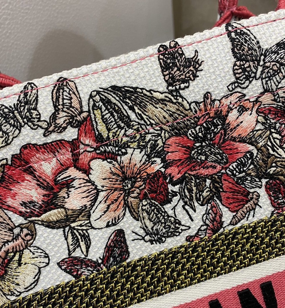 1:1 Replica Christian Dior Medium Dior Book Tote Multicolor Butterfly Embroidery, Red/White, For Women Women’s Handbags, 36cm CD
