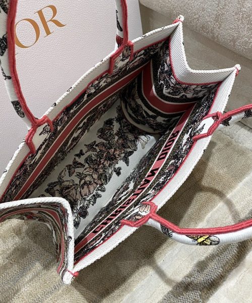 1:1 Replica Christian Dior Medium Dior Book Tote Multicolor Butterfly Embroidery, Red/White, For Women Women’s Handbags, 36cm CD
