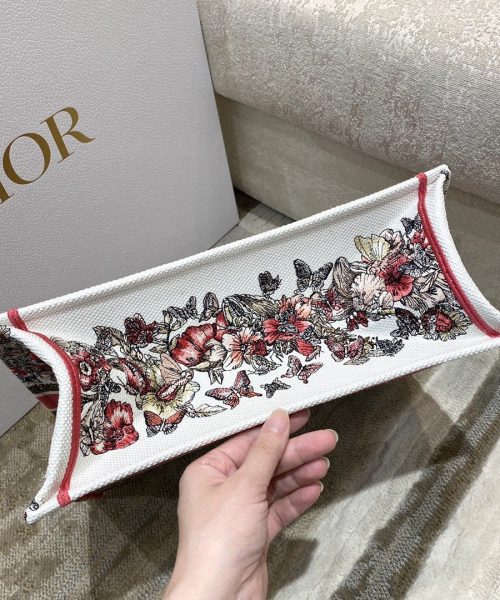 1:1 Replica Christian Dior Medium Dior Book Tote Multicolor Butterfly Embroidery, Red/White, For Women Women’s Handbags, 36cm CD