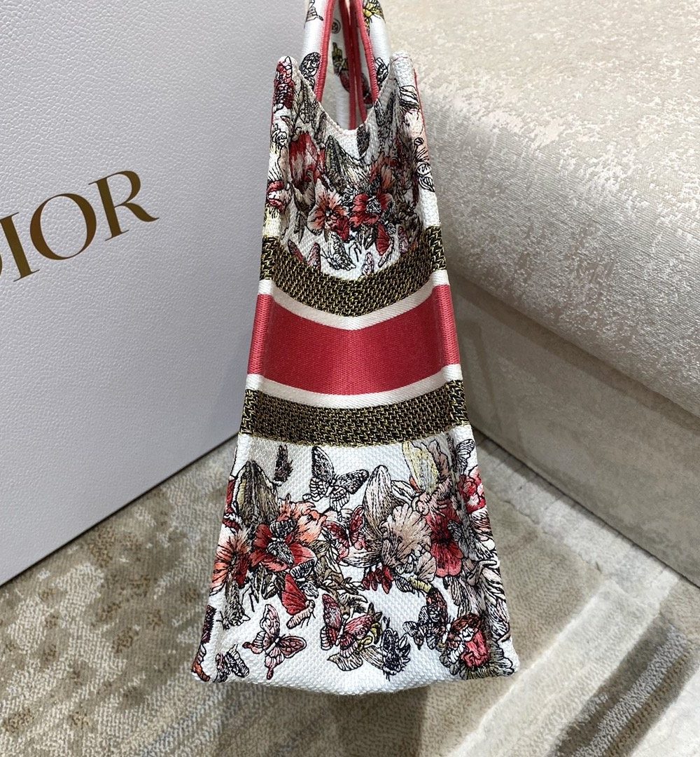 1:1 Replica Christian Dior Medium Dior Book Tote Multicolor Butterfly Embroidery, Red/White, For Women Women’s Handbags, 36cm CD