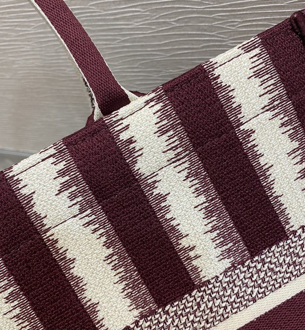1:1 Replica Christian Dior Medium Dior Book Tote Red D-Stripes Embroidery For Women 36cm/16.5in CD
