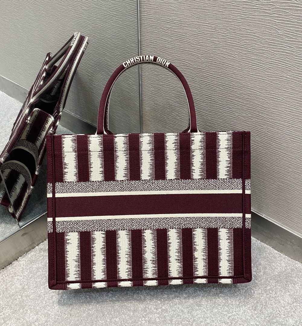 1:1 Replica Christian Dior Medium Dior Book Tote Red D-Stripes Embroidery For Women 36cm/16.5in CD