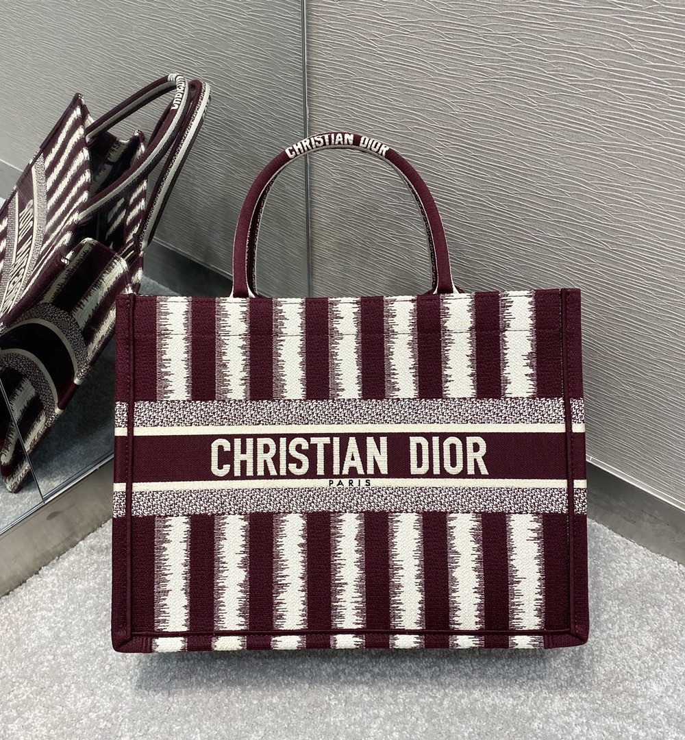 1:1 Replica Christian Dior Medium Dior Book Tote Red D-Stripes Embroidery For Women 36cm/16.5in CD
