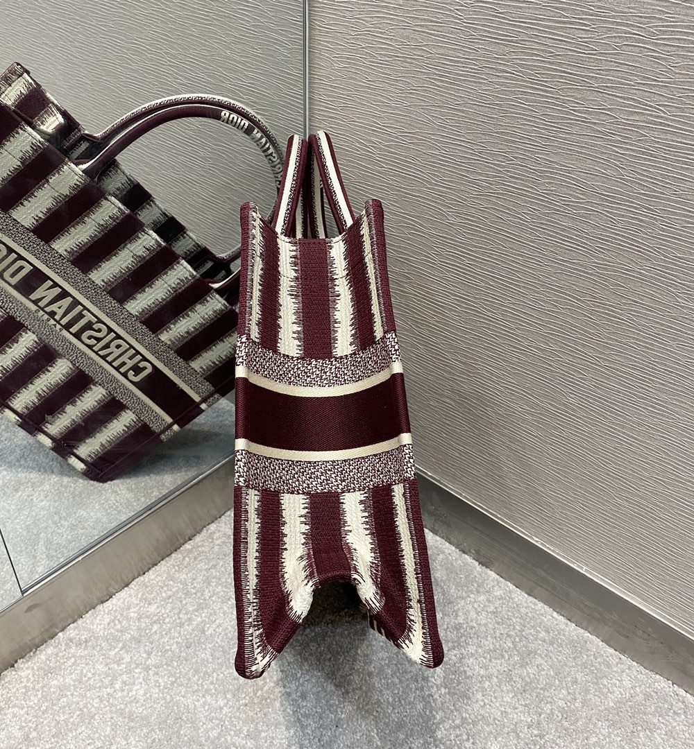 1:1 Replica Christian Dior Medium Dior Book Tote Red D-Stripes Embroidery For Women 36cm/16.5in CD